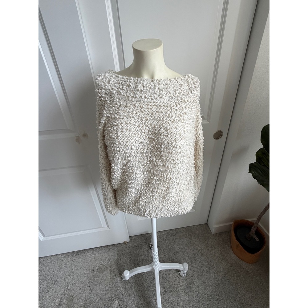 Billabong Ivory Popcorn Bobble Knit Sweater Boat Neck Pullover Cream Women's Med